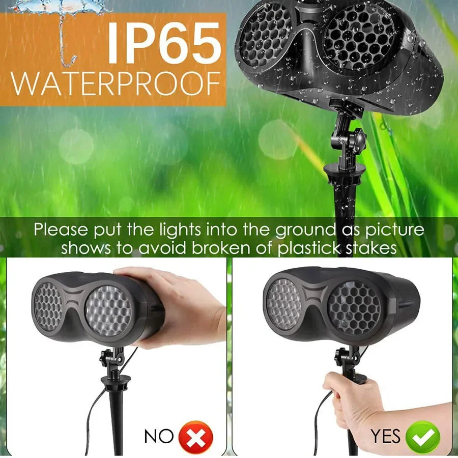 Christmas Snowfall Projector Light Updated Double-tube Snowflake Projector Lamp Outdoor Holiday Rotating Falling Snow Spotlight