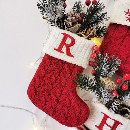 26 Uppercase Alphabet Knitted Stock Shape Candy Bag Hanging Christmas Tree Party Decorating Pendant Family Couple Name Gift