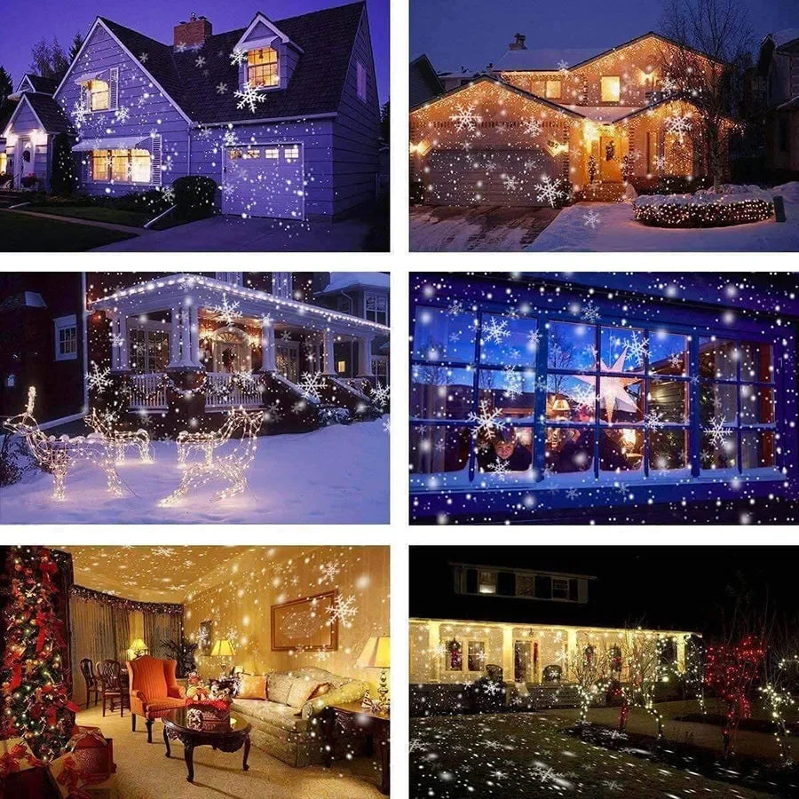Christmas Snowfall Projector Light Updated Double-tube Snowflake Projector Lamp Outdoor Holiday Rotating Falling Snow Spotlight
