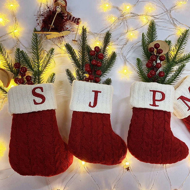 26 Uppercase Alphabet Knitted Stock Shape Candy Bag Hanging Christmas Tree Party Decorating Pendant Family Couple Name Gift