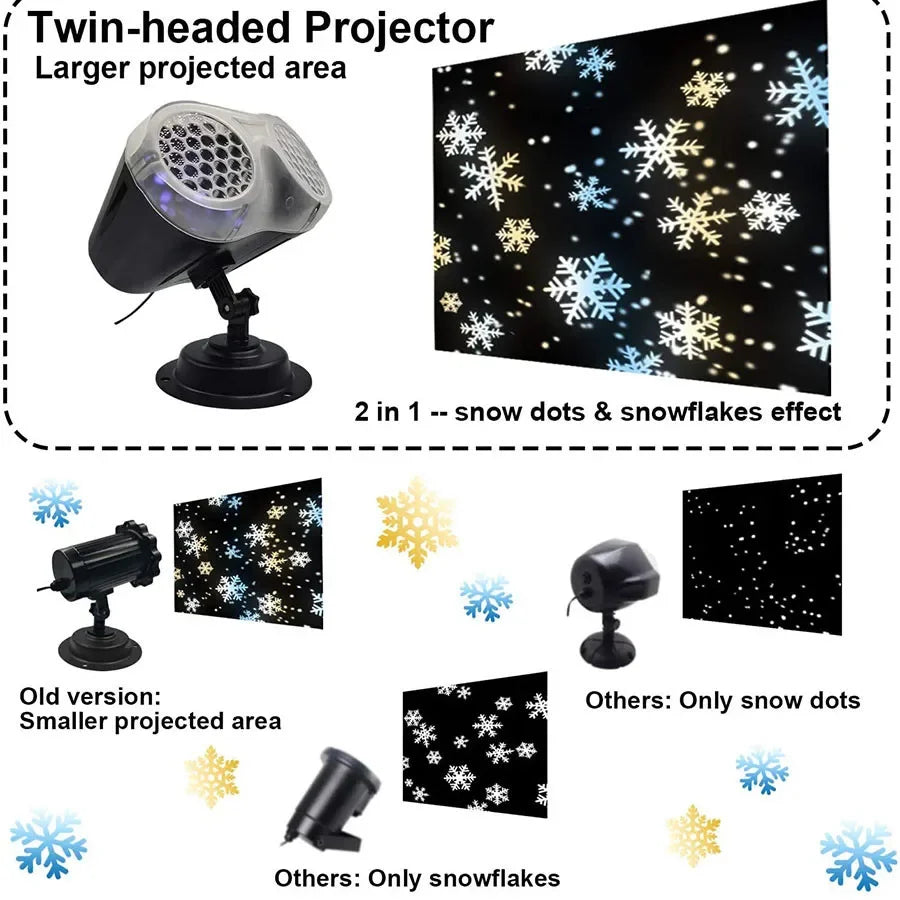 Christmas Snowfall Projector Light Updated Double-tube Snowflake Projector Lamp Outdoor Holiday Rotating Falling Snow Spotlight
