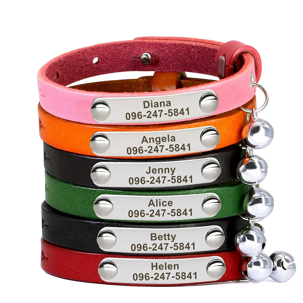 Adjustable Personalized Cat Leather Collar