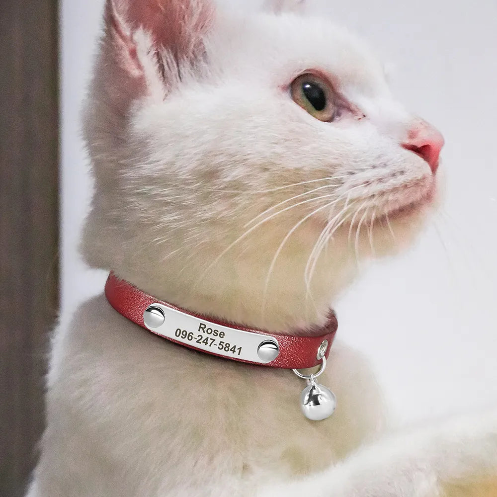 Adjustable Personalized Cat Leather Collar
